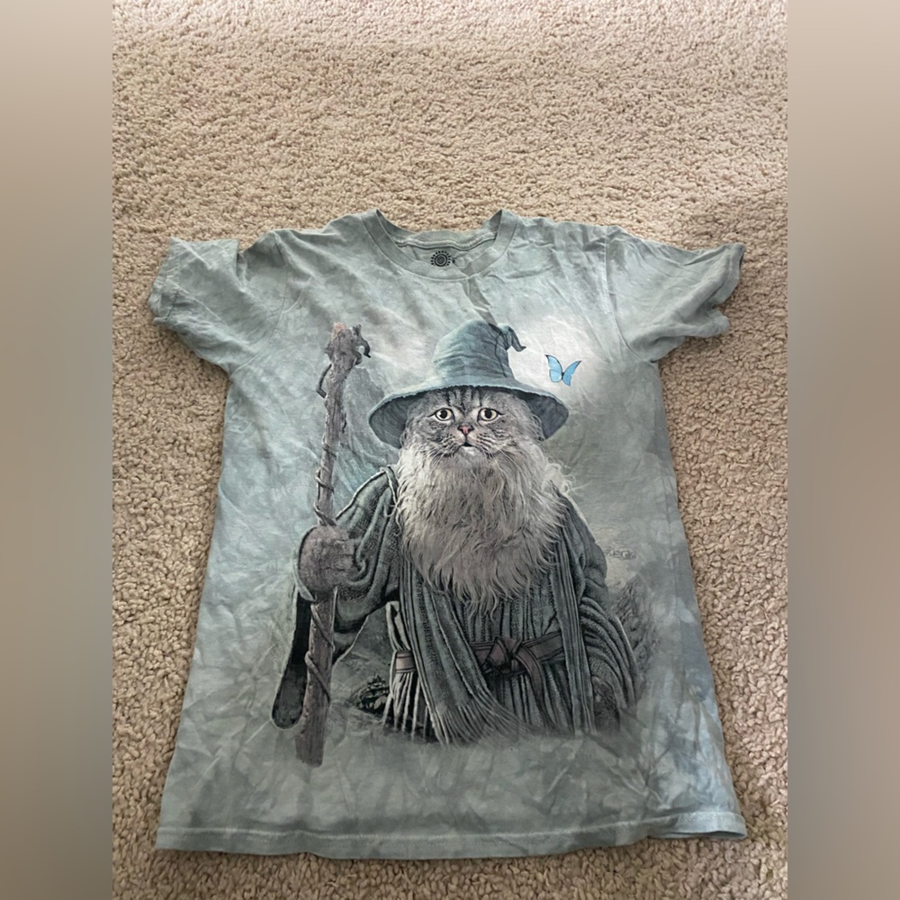 The Mountain Blue and Gray Cat Wizard Tee